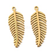 304 Stainless Steel Pendants, Feather Charm, Golden, 28x10.5x2mm, Hole: 1.6mm(STAS-A080-04G)
