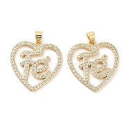 Rack Plating Brass Micro Pave Clear Cubic Zirconia Pendants, Long-Lasting Plated, Lead Free & Cadmium Free, Heart, Real 18K Gold Plated, 25x24x2mm, Hole: 5x3.5mm(KK-Z064-20G)