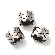 304 Stainless Steel European Beads, Large Hole Beads, Column, Antique Silver, 12x9mm, Hole: 8mm(STAS-A080-30AS)