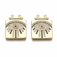 Brass Micro Pave Colorful Cubic Zirconia Pendants, Nickel Free, Square with Eye, Real 18K Gold Plated, 24x23.5x2mm, Hole: 1mm(KK-S356-215G-NF)