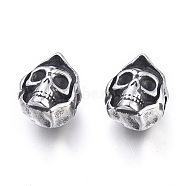 Halloween 304 Stainless Steel Beads, Skull Head, Antique Silver, 13x10.5x9mm, Hole: 2mm(STAS-M274-093AS)