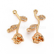 Brass Micro Pave Clear Cubic Zirconia Links Connectors, Nickel Free, Flower, Real 18K Gold Plated, 21x12x7mm, Hole: 0.9~1mm(X-KK-S360-123-NF)