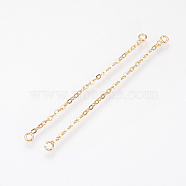 Brass Chain Links connectors, Nickel Free, Real 18K Gold Plated, 75x3x1mm, Hole: 1.5mm(KK-Q735-164G)
