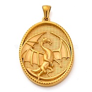 Religion Golden Tone 304 Stainless Steel Pendants, Oval Charm, Dragon, 40x26x4mm, Hole: 4.8x3mm(STAS-K289-01G-03)