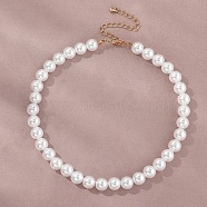 Plastic Imitation Pearl Round Beaded Necklaces for Women, Golden, White, 10mm, 15.75 inch(40cm)(WGF0340-04)