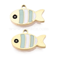 Ion Plating(IP) 316L Surgical Stainless Steel Charms, Nickel Free, with Enamel, Real 18K Gold Plated, Fish Charm, Pale Turquoise, 8x12.5x1.5mm, Hole: 1mm(STAS-D035-01B-G-02)