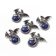 Natural Lapis Lazuli Dome Pendants, Gragon Charms, with Rack Plating Antique Silver Tone Alloy Findings, Cadmium Free & Lead Free, 44x46x9mm, Hole: 5.5x4mm(G-H281-04I)