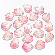 Transparent Spray Painted Glass Pendants, with Glitter Powder, Petal, Pink, 19x15x3.5mm, Hole: 1mm(GLAA-T016-27F)