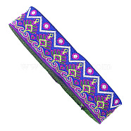 Ethnic Style Embroidery Flower Polyester Ribbon, Flat, Clothes Accessories, Dark Violet, 1-1/4 inch(33mm), about 7.66 Yards(7m)/pc(WG80768-06)