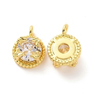 Brass Micro Pave Clear Cubic Zirconia Charms, with Jump Ring, Flat Round, Real 18K Gold Plated, 10.5x8x5mm, Hole: 3.2mm(KK-E068-VF206)