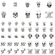 PandaHall Elite 80Pcs 10 Style Halloween Tibetan Style Alloy Beads, Large Hole Beads, Skull, Antique Silver, 8~14x5.5~14.5x5~11mm, Hole: 1.2~4.5mm, 8pcs/style(FIND-PH0006-39)