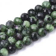 Natural Ruby in Zoisite Beads Strands, Faceted, Round, 7.5~8x8mm, Hole: 1mm, about 25pcs/strand, 7.48 inch(X-G-S345-8mm-003)