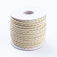 Round Braided Cowhide Cords, Light Yellow, 3mm, about 10.93 yards(10m)/roll(WL-L009-01N)
