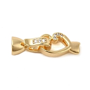 Brass Micro Pave Clear Cubic Zirconia Fold Over Clasps, Heart, Real 18K Gold Plated, Heart: 12x8x2.5mm, Inner Diameter: 1mm; Clasps: 12.5x5.5mm, Inner Diameter: 3.5mm(KK-M270-06G)