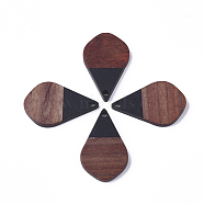 Resin & Wood Pendants, Teardrop, Black, 28x18x3mm, Hole: 2mm(X-RESI-S358-23A)