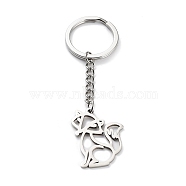 Animal 304 Stainless Steel Pendant Keychains, with Key Ring, Stainless Steel Color, Fox, 8.3cm(KEYC-P017-A05)