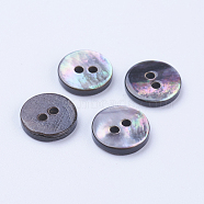 Natural Black Lip Shell Buttons, 2-Hole, Flat Round, Black, 10x2mm, Hole: 1.5mm(SSHEL-F301-02)