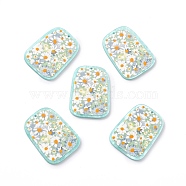 Acrylic Pendants, with Flower, Trapezoid, Pale Turquoise, 39.5x29x2.5mm, Hole: 1.6mm(KY-M003-12)