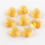 Transparent Glass Heart Pendants, Faceted, Sandy Brown, 14x14x8mm, Hole: 1.5mm(GLAA-R082-11)