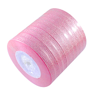 Glitter Metallic Ribbon, Sparkle Ribbon, with Silver Metallic Cords, Valentine's Day Gifts Boxes Packages, Hot Pink, 1/4 inch(6mm), about 33yards/roll(30.1752m/roll), 10rolls/group(RSC6mmY-029)