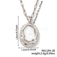 Chic Minimalist Brass Oval Pendant Dapped Chain Necklace for Women, Platinum, 15.75 inch(40cm)(VG2128-2)