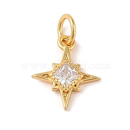 925 Sterling Silver Pave Clear Cubic Zirconia Star Charms, with Jump Rings & 925 Stamp, Golden, 12.5x10.5x2mm, Hole: 3.5mm(STER-K181-01C-G)