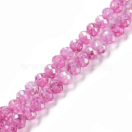 Transparent Electroplate Glass Beads Strands, Faceted, Round, AB Color Plated, Camellia, 6x5.5mm, Hole: 1.2mm, about 70pcs/strand, 14.84 inch(37.7cm)(EGLA-F160-02D)
