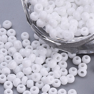Baking Paint Glass Seed Beads, Round, White, 3x1.5~3mm, Hole: 1mm, about 10000pcs/bag, about 450g/bag(SEED-Q025-3mm-L33)