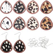 Olycraft DIY Earring Making Kit, Including 10Pcs 5 Color Eco-Friendly Cowhide Leather Pendants, with Dyed Wood, Teardrop with Leopard Print, 10Pcs Iron Earring Hooks, 10Pcs Iron Open Jump Rings, Mixed Color, 41x37.5x4mm, 2Pcs/Color(DIY-OC0007-32)