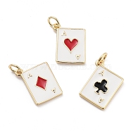 Playing Card Rack Plating Brass Enamel Pendants, with Jump Ring, Cadmium Free & Lead Free, Long-Lasting Plated, Ace of Hearts & Diamond & Club Charm, Real 18K Gold Plated, 15x12x1.5mm, Hole: 3mm(KK-G512-11G)