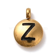 304 Stainless Steel Black Enamel Charms, Golden, Flat Round with Letter Charm, Letter Z, 11x8x2.5mm, Hole: 1.8mm(STAS-R009-01G-Z)