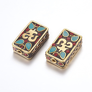 Handmade Indonesia Beads, with Brass Findings, Nickel Free, Rectangle with Om Symbol, Raw(Unplated), 24x14.5~15x8mm, Hole: 2mm(IPDL-F022-68C)