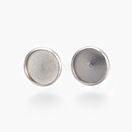 Eco-Friendly 316 Surgical Stainless Steel Stud Earring Settings, Flat Round, Stainless Steel Color, Tray: 12mm, 14x2mm, Pin: 0.7mm(STAS-F181-01P-12mm)