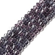 Imitation Austrian Crystal 5301 Bicone Beads, Faceted Glass Beads Strands, Purple, 4x4mm, Hole: 1mm, about 88~89pcs/strand, 12.99~13.39 inch(GLAA-S026-03)