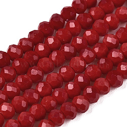 Opaque Solid Color Imitation Jade Glass Beads Strands, Faceted, Rondelle, FireBrick, 2.9~3.3x2mm, Hole: 0.8mm,  about 148~150pcs/strand, 39.5~40cm(EGLA-A044-P2mm-D02)