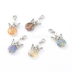 Glass Pendants, with Glass Pearl Beads and Alloy Lobster Claw Clasps, Angel, Mixed Color, 40mm(HJEW-JM00456)