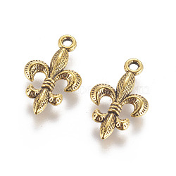 Tibetan Style Alloy Metal Fleur De Lis Pendants, Lead Free and Cadmium Free, Antique Golden, 24x14x3mm, Hole: 2mm(X-PALLOY-EA8747Y-AG)