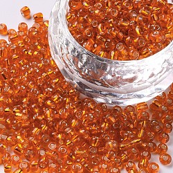8/0 Glass Seed Beads, Silver Lined Round Hole, Round, Orange Red, 2~3x1.3~3mm, Hole: 0.8~1.2mm, about 10000pcs/pound(SEED-A005-3mm-29)