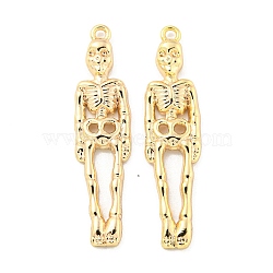 Halloween Themed Brass Pendants, Skeleton, 32x7.5x2mm, Hole: 1.4mm(KK-L211-012G-03)