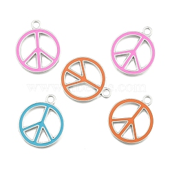 Alloy Enamel Pendants, Lead Free and Cadmium Free, Peace Sign, Platinum Metal Color, Mixed Color, 29x24.5x2mm, Hole: 3mm(X-ENAM-P066-M)