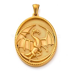 Religion Golden Tone 304 Stainless Steel Pendants, Oval Charm, Dragon, 40x26x4mm, Hole: 4.8x3mm(STAS-K289-01G-03)