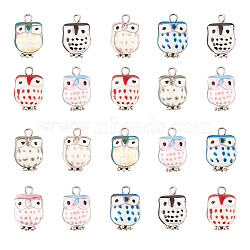 20Pcs Handmade Porcelain Pendants, with Tibetan Style Alloy Findings, Owl, Mixed Color, 21.5x14~15x12.5~13.5mm, Hole: 2~2.5mm(FIND-DC0001-78)
