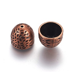 Hammered Alloy Campaniform Cord Ends, End Caps, Cadmium Free & Nickel Free & Lead Free, Red Copper, 16x14mm, Hole: 1mm, Inner Diameter: 13mm(X-PALLOY-G071-R-NF)