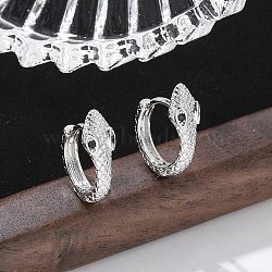 Brass Cubic Zirconia Hoop Earrings, Snake, Platinum, 13x4.5x10.5mm(EJEW-Q014-08P)