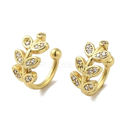 Rack Plating Brass Micro Pave Cubic Zirconia Clip-on Earrings, Long-Lasting Plated, Lead Free & Cadmium Free, Leaf, Real 18K Gold Plated, 10x6mm(EJEW-R162-46G)