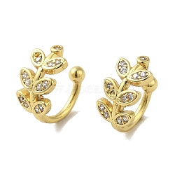 Rack Plating Brass Micro Pave Cubic Zirconia Cuff Earrings, Long-Lasting Plated, Lead Free & Cadmium Free, Leaf, Real 18K Gold Plated, 10x6mm(EJEW-R162-46G)