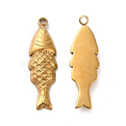 Ion Plating(IP) 304 Stainless Steel Pendants, Fish Charm, Golden, 23x7x2.5mm, Hole: 1.5mm(X-STAS-Q001-03G)