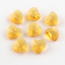 Transparent Glass Heart Pendants, Faceted, Sandy Brown, 14x14x8mm, Hole: 1.5mm(GLAA-R082-11)