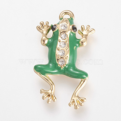 Enamel Style Alloy Pendants, with Rhinestones, Frog, Golden, 33x19x6mm, Hole: 2mm(ENAM-S108-224A)