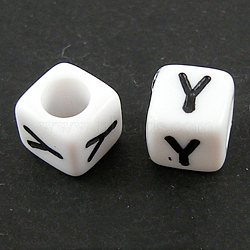 Letter Acrylic European Beads, Horizontal Hole, Cube, Letter.Y, 10x10x10mm, Hole: 3.5~4mm, about 598pcs/500g(OPDL-R050-10mm-Y)